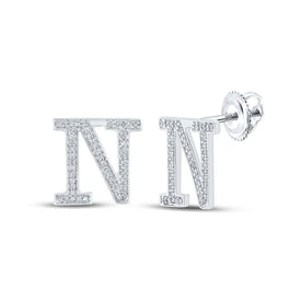 Personalized Brilliance: 10kt White Gold Womens Round Diamond N Initial Letter Earrings 1/5 Cttw Top view from the 10Kt White Gold Womens Round Diamond N Initial Letter Earrings 1 5 Cttwpin215001 collection by Splendid Jewellery