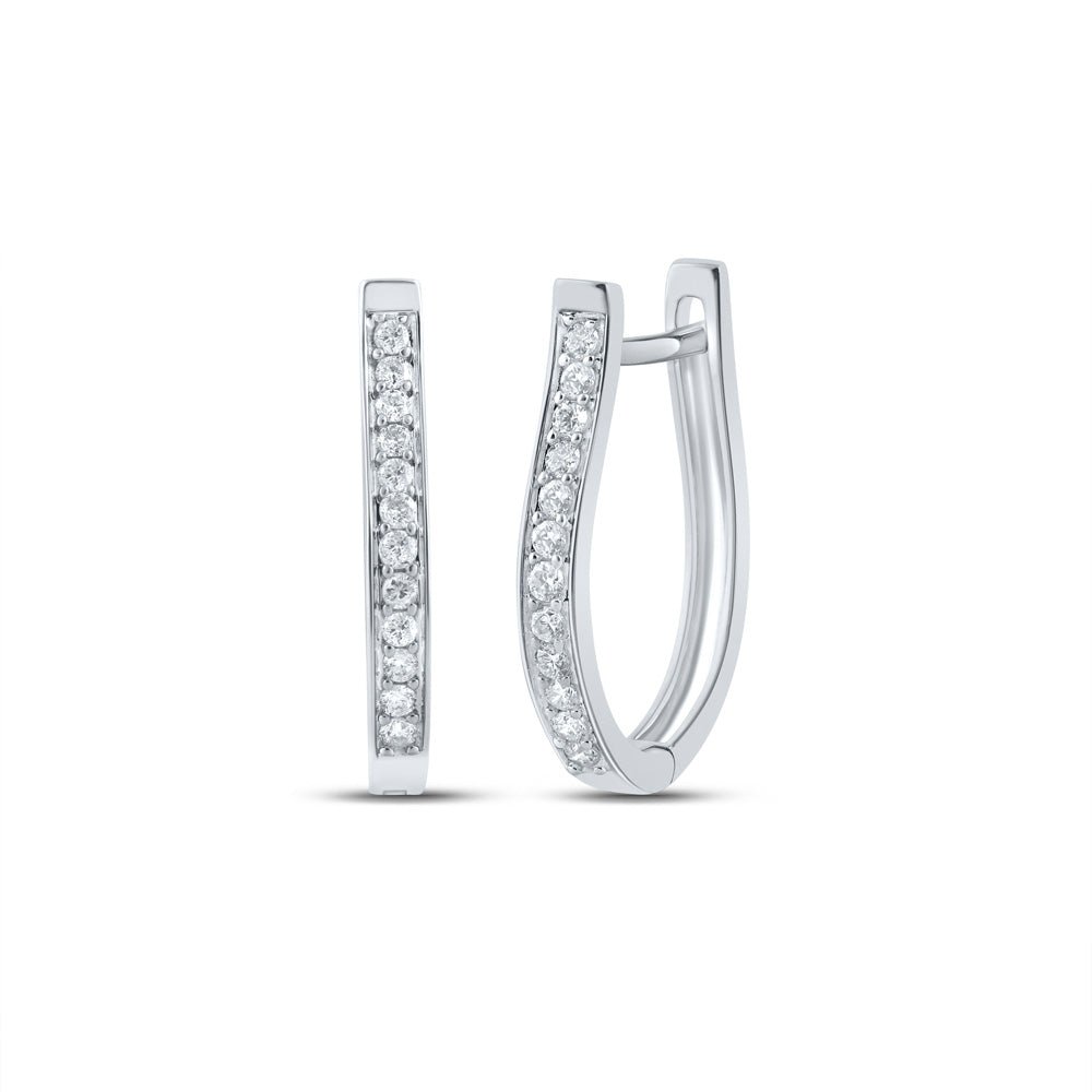 Earrings | 10kt White Gold Womens Round Diamond Oblong Hoop Earrings 1/4 Cttw | Splendid Jewellery GND