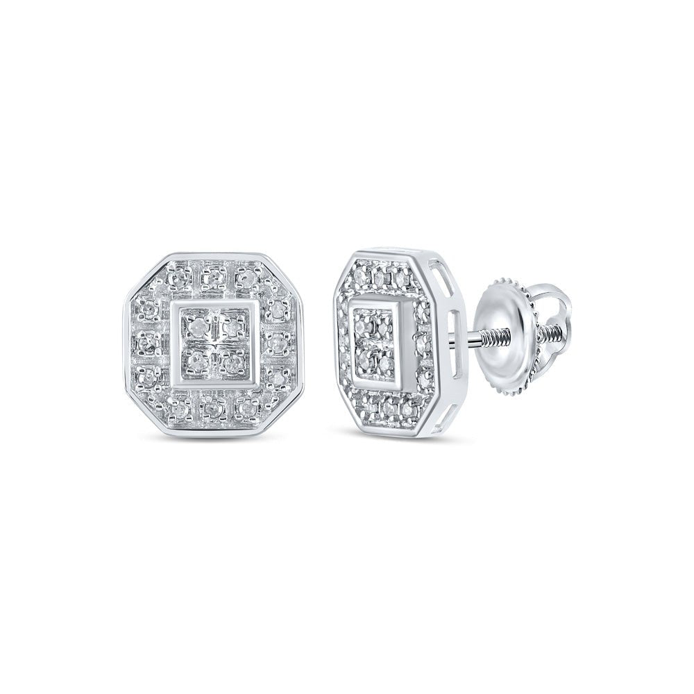 Earrings | 10kt White Gold Womens Round Diamond Octagon Cluster Earrings 1/10 Cttw | Splendid Jewellery GND