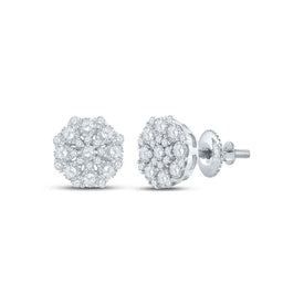 Captivating Cluster Brilliance Earrings Top view from the 10Kt White Gold Womens Round Diamond Octagon Cluster Earrings 7 8 Cttwpin213009 collection by Splendid Jewellery