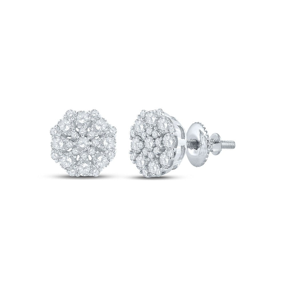 Earrings | 10kt White Gold Womens Round Diamond Octagon Cluster Earrings 7/8 Cttw | Splendid Jewellery GND