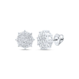 Captivating Octagon Cluster Diamond Earrings in 10kt White Gold Top view from the 10Kt White Gold Womens Round Diamond Octagon Cluster Earrings 7 8 Cttwpin219334 collection by Splendid Jewellery