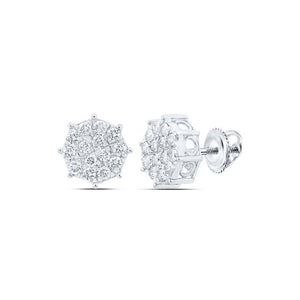 Earrings | 10kt White Gold Womens Round Diamond Octagon Cluster Earrings 7/8 Cttw | Splendid Jewellery GND