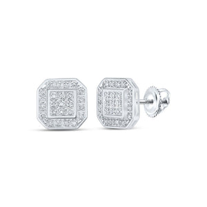 Earrings | 10kt White Gold Womens Round Diamond Octagon Earrings 1/6 Cttw | Splendid Jewellery GND