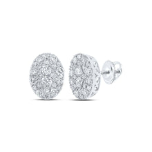 Load image into Gallery viewer, 10kt White Gold Diamond Oval Cluster Earrings: Timeless Elegance and Mesmerizing Brilliance Top view from the 10Kt White Gold Womens Round Diamond Oval Cluster Earrings 1 1 5 Cttwpin213512 collection by Splendid Jewellery