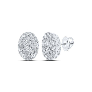 Earrings | 10kt White Gold Womens Round Diamond Oval Cluster Earrings 1-1/5 Cttw | Splendid Jewellery GND