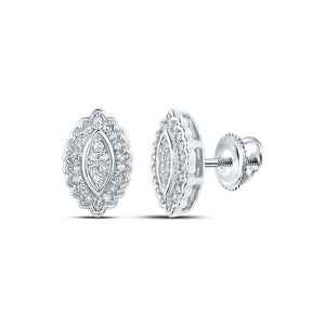 Earrings | 10kt White Gold Womens Round Diamond Oval Cluster Earrings 1/5 Cttw | Splendid Jewellery GND