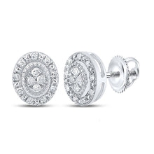Load image into Gallery viewer, Dazzling 10kt White Gold Diamond Oval Earrings Top view from the 10Kt White Gold Womens Round Diamond Oval Cluster Earrings 1 10 Cttwpin289486 collection by Splendid Jewellery