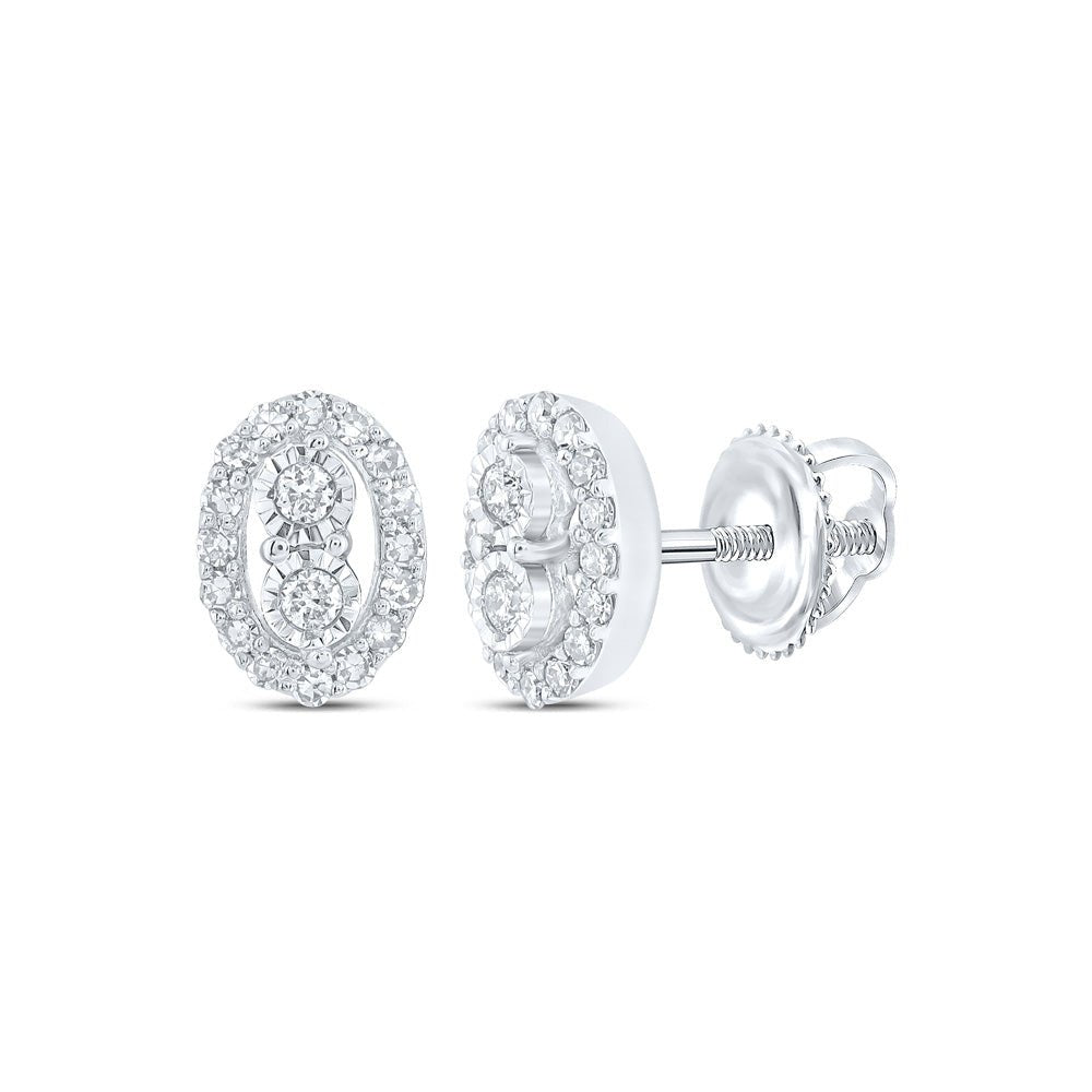 Earrings | 10kt White Gold Womens Round Diamond Oval Earrings 1/5 Cttw | Splendid Jewellery GND