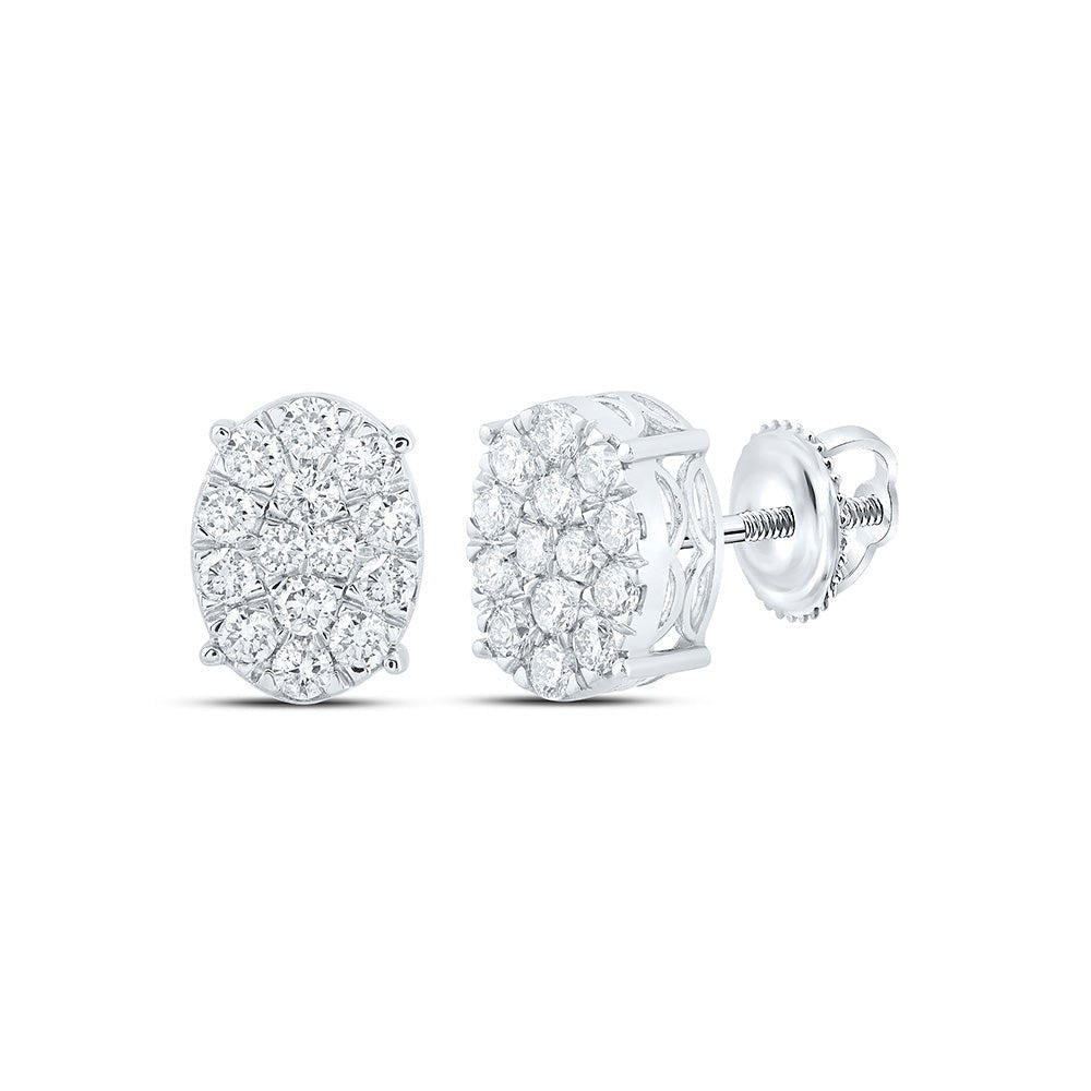 Earrings | 10kt White Gold Womens Round Diamond Oval Earrings 7/8 Cttw | Splendid Jewellery GND