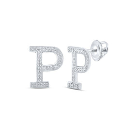 Sparkling White Gold Diamond Initial Earrings Top view from the 10Kt White Gold Womens Round Diamond P Initial Letter Earrings 1 8 Cttwpin215027 collection by Splendid Jewellery