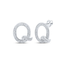 Load image into Gallery viewer, 10kt White Gold Womens Round Diamond Q Initial Letter Earrings 1/6 Cttw - Personalized Sparkling Elegance Top view from the 10Kt White Gold Womens Round Diamond Q Initial Letter Earrings 1 6 Cttwpin215028 collection by Splendid Jewellery