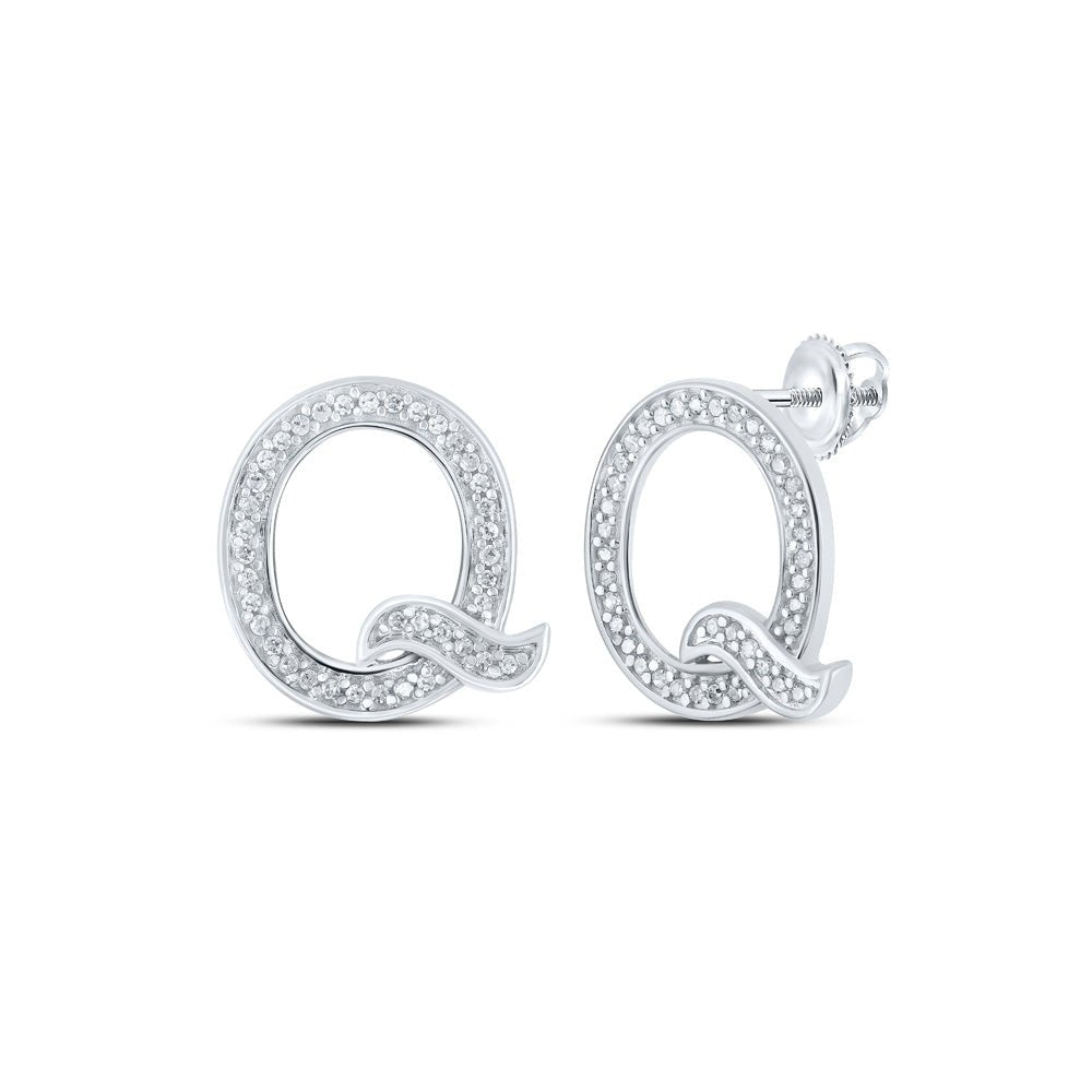 Earrings | 10kt White Gold Womens Round Diamond Q Initial Letter Earrings 1/6 Cttw | Splendid Jewellery GND