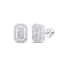 Load image into Gallery viewer, Radiant Brilliance: 10kt White Gold Women&#39;s Rectangle Diamond Earrings Top view from the 10Kt White Gold Womens Round Diamond Rectangle Earrings 1 2 Cttwpin232143 collection by Splendid Jewellery