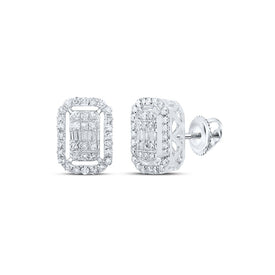 Radiant Brilliance: 10kt White Gold Women's Rectangle Diamond Earrings Top view from the 10Kt White Gold Womens Round Diamond Rectangle Earrings 1 2 Cttwpin232143 collection by Splendid Jewellery