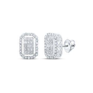 Earrings | 10kt White Gold Womens Round Diamond Rectangle Earrings 1/2 Cttw | Splendid Jewellery GND