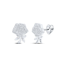 Load image into Gallery viewer, Exquisite Rose Blossom Diamond Earrings Top view from the 10Kt White Gold Womens Round Diamond Rose Flower Earrings 1 3 Cttwpin219158 collection by Splendid Jewellery
