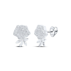 Earrings | 10kt White Gold Womens Round Diamond Rose Flower Earrings 1/3 Cttw | Splendid Jewellery GND