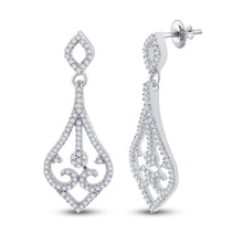Load image into Gallery viewer, Scrolling Brilliance: 10kt White Gold Diamond Teardrop Dangle Earrings Side view from the 10Kt White Gold Womens Round Diamond Scroll Teardrop Dangle Earrings 1 3 Cttwpin61462 collection by Splendid Jewellery