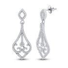Scrolling Brilliance: 10kt White Gold Diamond Teardrop Dangle Earrings Side view from the 10Kt White Gold Womens Round Diamond Scroll Teardrop Dangle Earrings 1 3 Cttwpin61462 collection by Splendid Jewellery