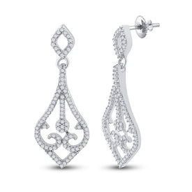 Scrolling Brilliance: 10kt White Gold Diamond Teardrop Dangle Earrings Side view from the 10Kt White Gold Womens Round Diamond Scroll Teardrop Dangle Earrings 1 3 Cttwpin61462 collection by Splendid Jewellery