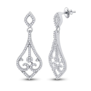 Earrings | 10kt White Gold Womens Round Diamond Scroll Teardrop Dangle Earrings 1/3 Cttw | Splendid Jewellery GND
