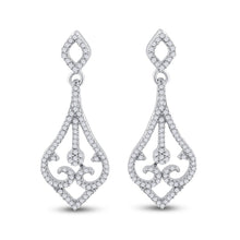 Load image into Gallery viewer, Scrolling Brilliance: 10kt White Gold Diamond Teardrop Dangle Earrings Top view from the 10Kt White Gold Womens Round Diamond Scroll Teardrop Dangle Earrings 1 3 Cttwpin61462 collection by Splendid Jewellery