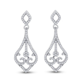 Scrolling Brilliance: 10kt White Gold Diamond Teardrop Dangle Earrings Top view from the 10Kt White Gold Womens Round Diamond Scroll Teardrop Dangle Earrings 1 3 Cttwpin61462 collection by Splendid Jewellery