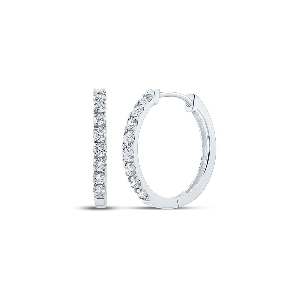 Earrings | 10kt White Gold Womens Round Diamond Single Row Hoop Earrings 1/2 Cttw | Splendid Jewellery GND