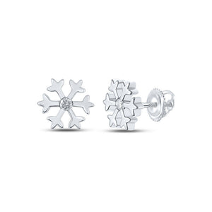 Earrings | 10kt White Gold Womens Round Diamond Snowflake Fashion Earrings 1/20 Cttw | Splendid Jewellery GND