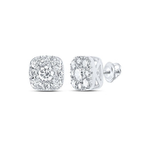 Earrings | 10kt White Gold Womens Round Diamond Square Cluster Earrings 3/4 Cttw | Splendid Jewellery GND