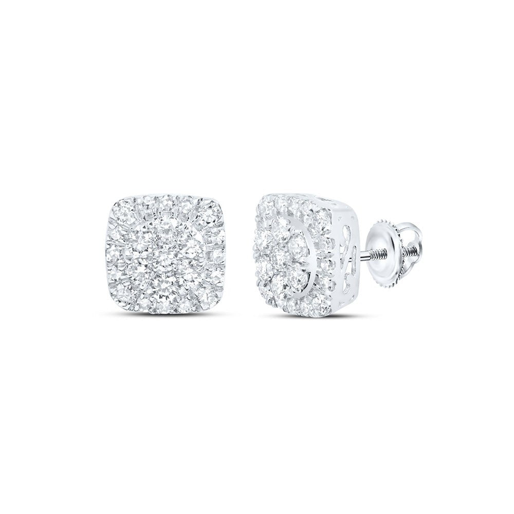 Earrings | 10kt White Gold Womens Round Diamond Square Cluster Earrings 5/8 Cttw | Splendid Jewellery GND