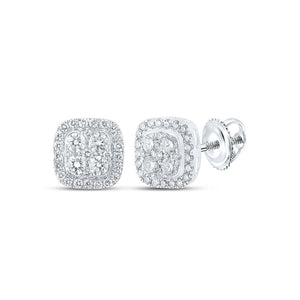 Earrings | 10kt White Gold Womens Round Diamond Square Earrings 1-1/2 Cttw | Splendid Jewellery GND