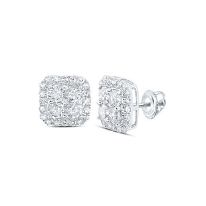 Earrings | 10kt White Gold Womens Round Diamond Square Earrings 1 Cttw | Splendid Jewellery GND