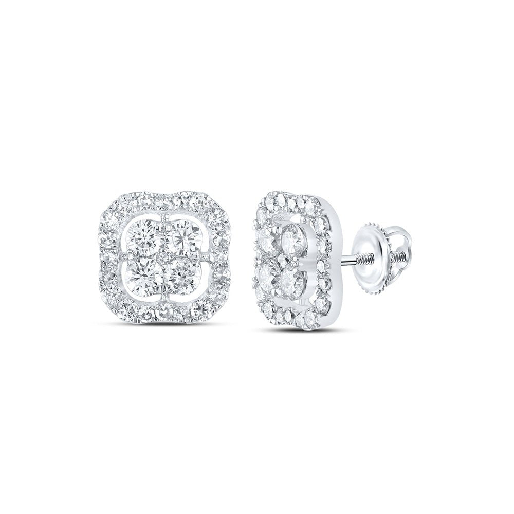 Earrings | 10kt White Gold Womens Round Diamond Square Earrings 1 Cttw | Splendid Jewellery GND