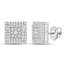Load image into Gallery viewer, Dazzling White Gold Diamond Square Earrings Top view from the 10Kt White Gold Womens Round Diamond Square Earrings 1 2 Cttwpin287363 collection by Splendid Jewellery
