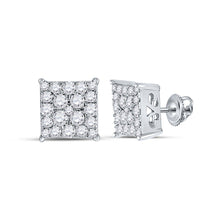 Load image into Gallery viewer, Splendid Jewellery 10kt White Gold Square Diamond Cluster Earrings Top view from the 10Kt White Gold Womens Round Diamond Square Earrings 1 2 Cttwpin217515 collection by Splendid Jewellery