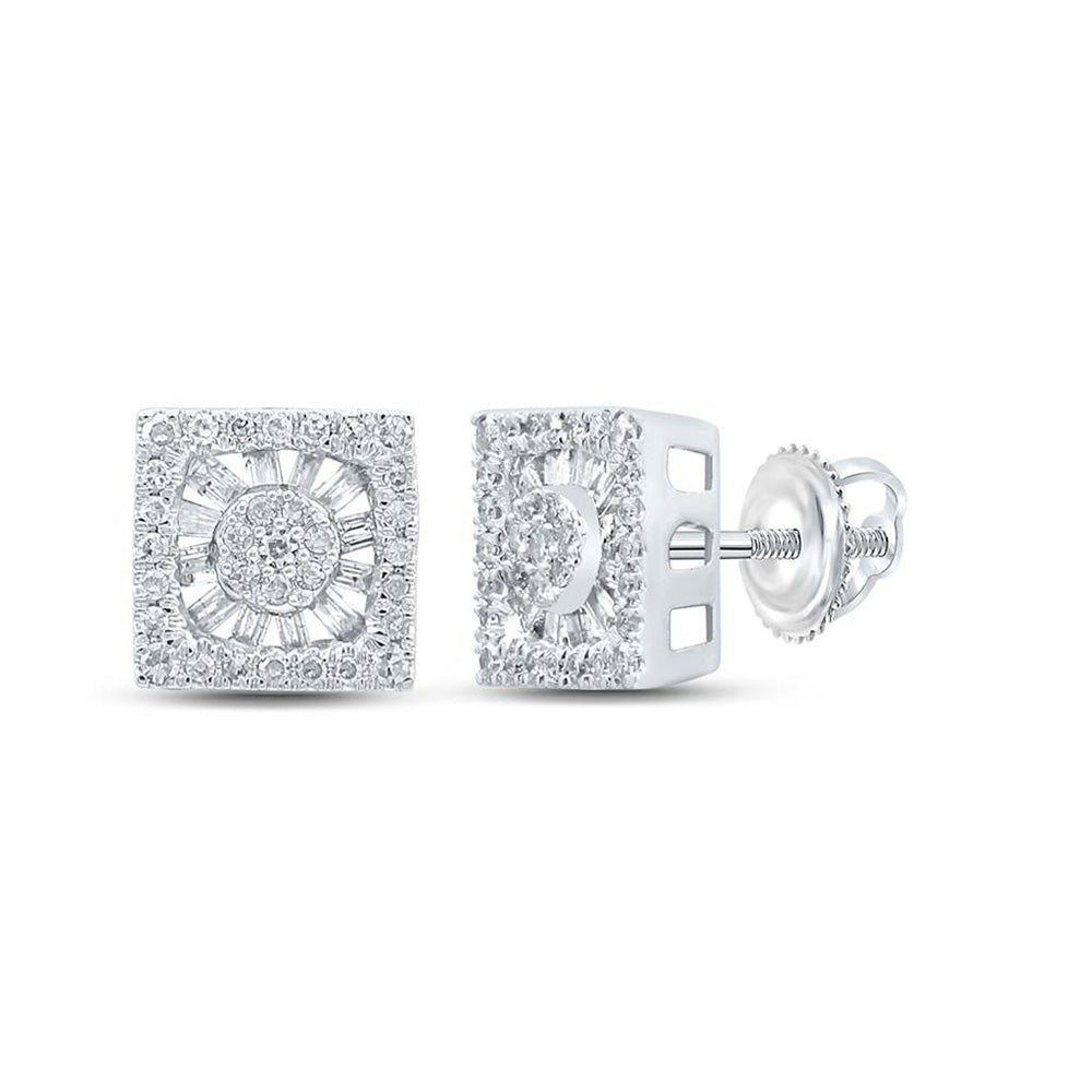 Earrings | 10kt White Gold Womens Round Diamond Square Earrings 1/2 Cttw | Splendid Jewellery GND