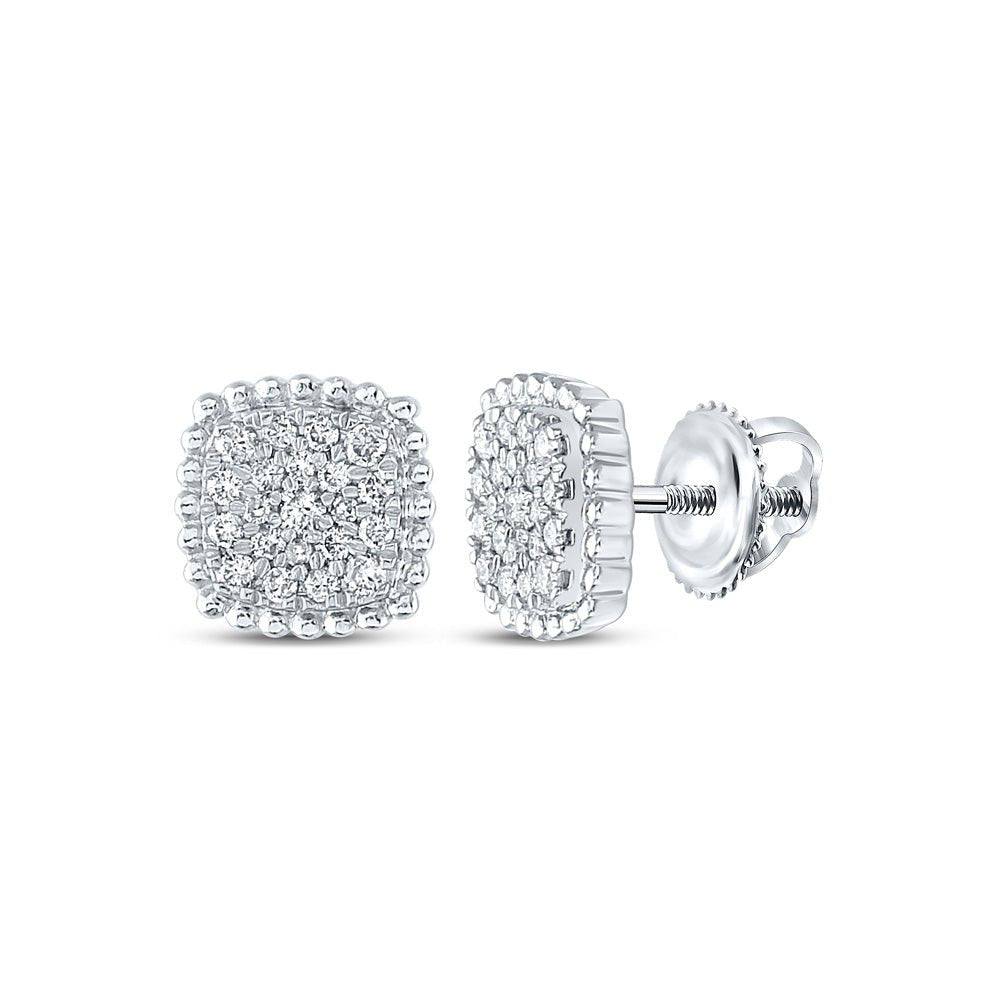 Earrings | 10kt White Gold Womens Round Diamond Square Earrings 1/3 Cttw | Splendid Jewellery GND