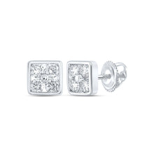 Load image into Gallery viewer, Splendid Jewellery 10kt White Gold Square Diamond Earrings: A Modern Twist of Elegance and Brilliance Top view from the 10Kt White Gold Womens Round Diamond Square Earrings 1 4 Cttwpin213528 collection by Splendid Jewellery