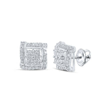 Load image into Gallery viewer, Splendid Jewellery 10kt White Gold Square Diamond Cluster Earrings Top view from the 10Kt White Gold Womens Round Diamond Square Earrings 1 4 Cttwpin213576 collection by Splendid Jewellery