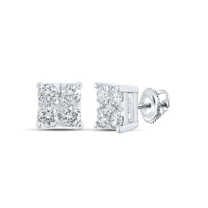 Earrings | 10kt White Gold Womens Round Diamond Square Earrings 1/4 Cttw | Splendid Jewellery GND