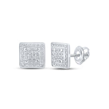 Load image into Gallery viewer, Splendid Jewellery 10kt White Gold Women&#39;s Diamond Square Earrings Top view from the 10Kt White Gold Womens Round Diamond Square Earrings 1 5 Cttwpin217791 collection by Splendid Jewellery