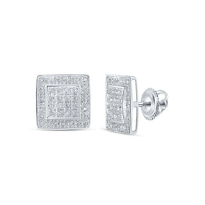 Earrings | 10kt White Gold Womens Round Diamond Square Earrings 1/5 Cttw | Splendid Jewellery GND