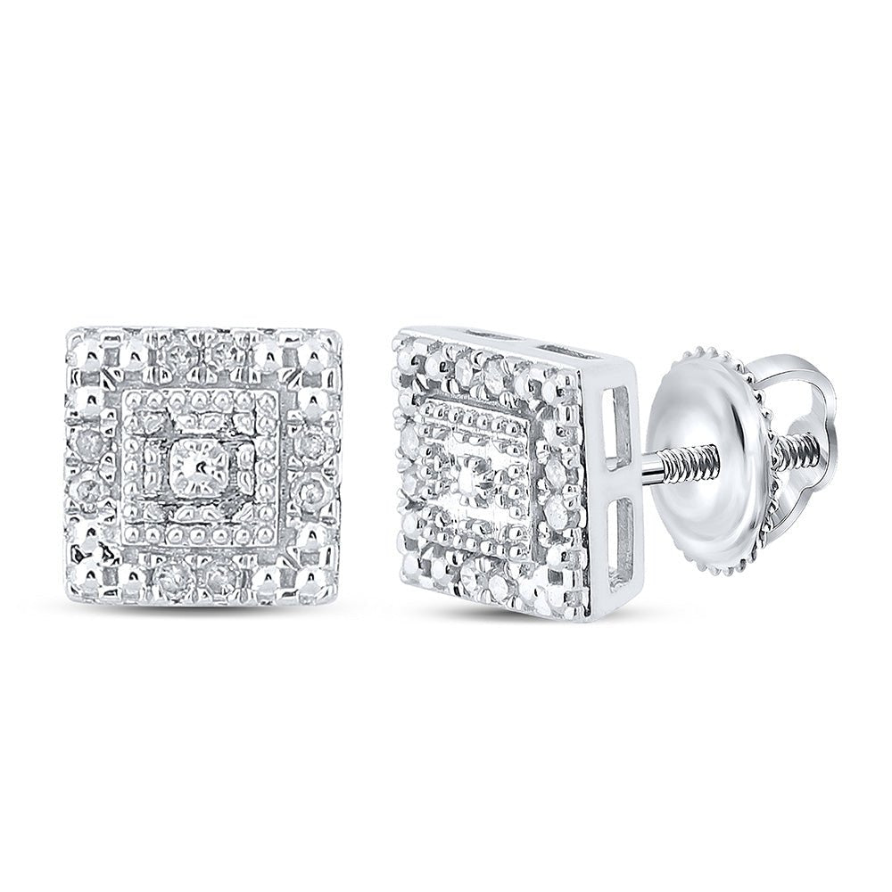 Earrings | 10kt White Gold Womens Round Diamond Square Earrings 1/8 Cttw | Splendid Jewellery GND