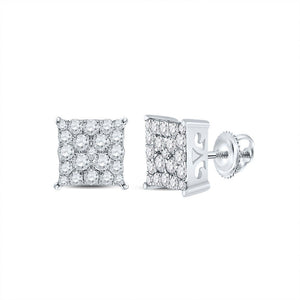 Earrings | 10kt White Gold Womens Round Diamond Square Earrings 3/4 Cttw | Splendid Jewellery GND