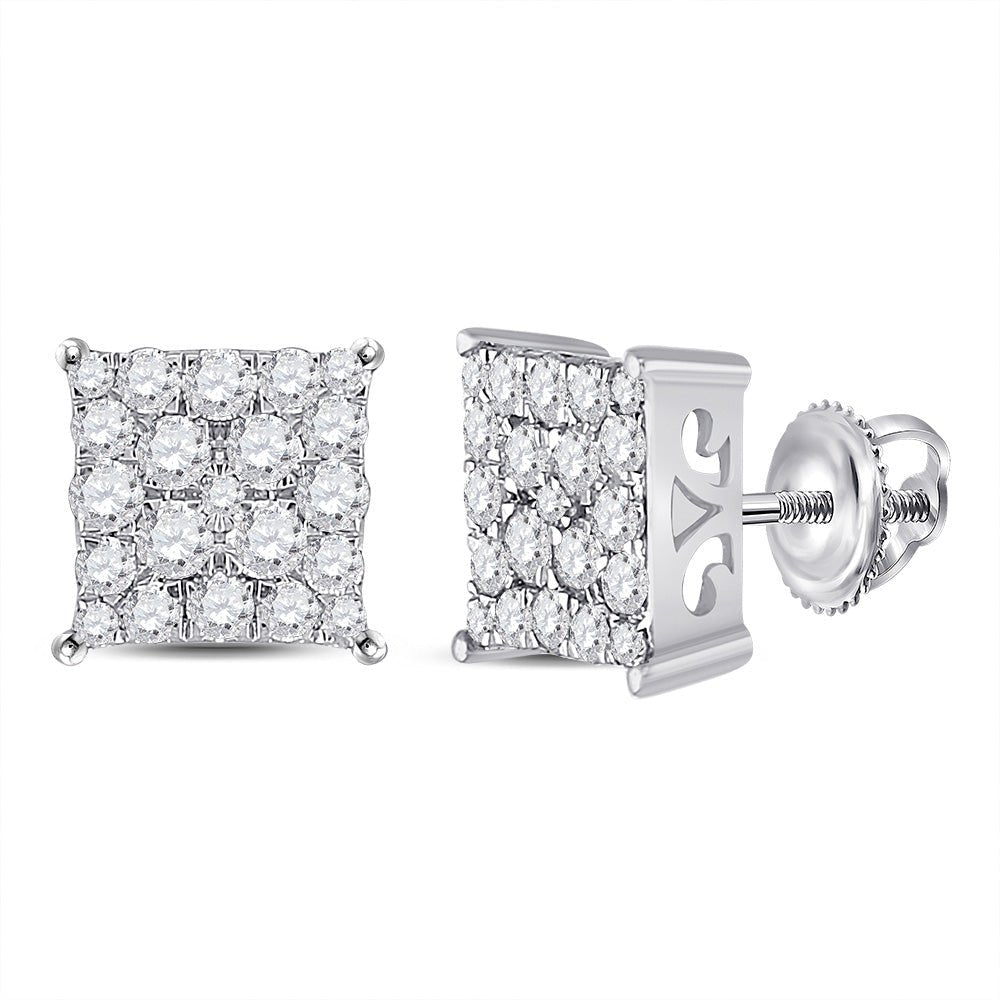 Earrings | 10kt White Gold Womens Round Diamond Square Earrings 3/4 Cttw | Splendid Jewellery GND