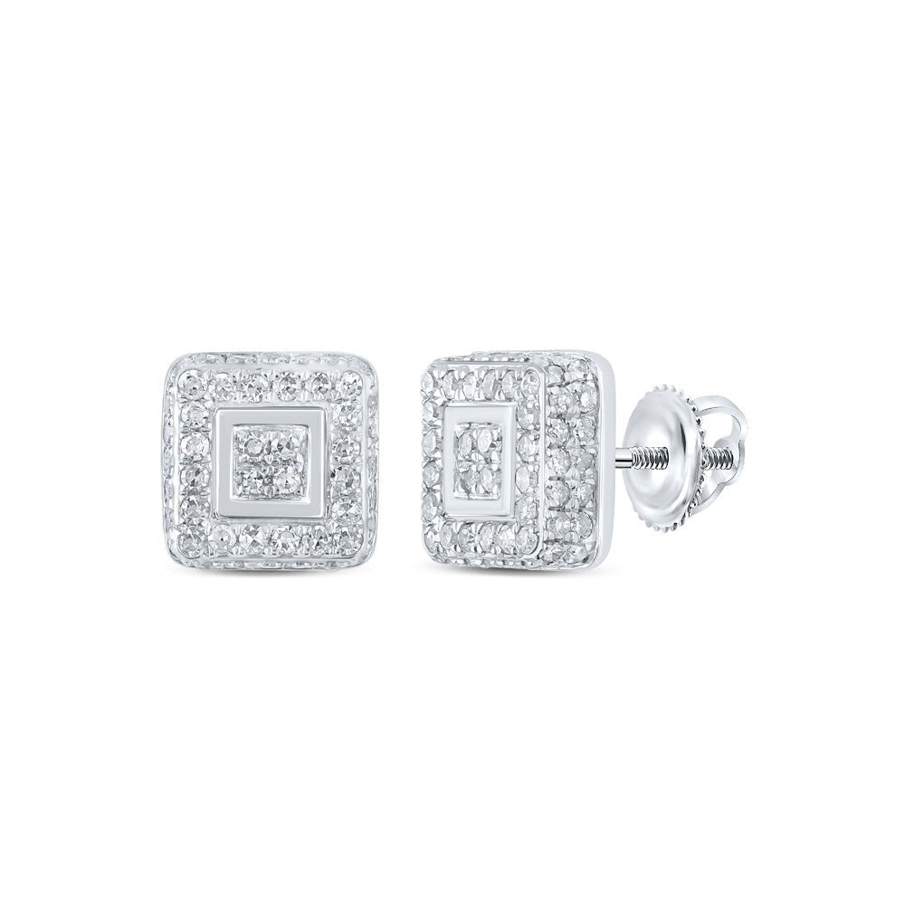 Earrings | 10kt White Gold Womens Round Diamond Square Earrings 3/8 Cttw | Splendid Jewellery GND