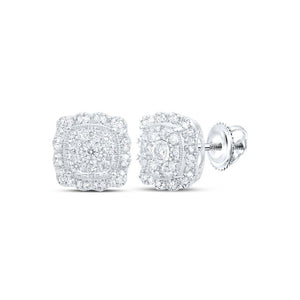 Earrings | 10kt White Gold Womens Round Diamond Square Earrings 5/8 Cttw | Splendid Jewellery GND