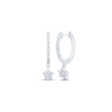 Load image into Gallery viewer, Stellar Sparkle: 10kt White Gold Womens Round Diamond Star Hoop Dangle Earrings 1/5 Cttw Top view from the 10Kt White Gold Womens Round Diamond Star Hoop Dangle Earrings 1 5 Cttwpin230279 collection by Splendid Jewellery